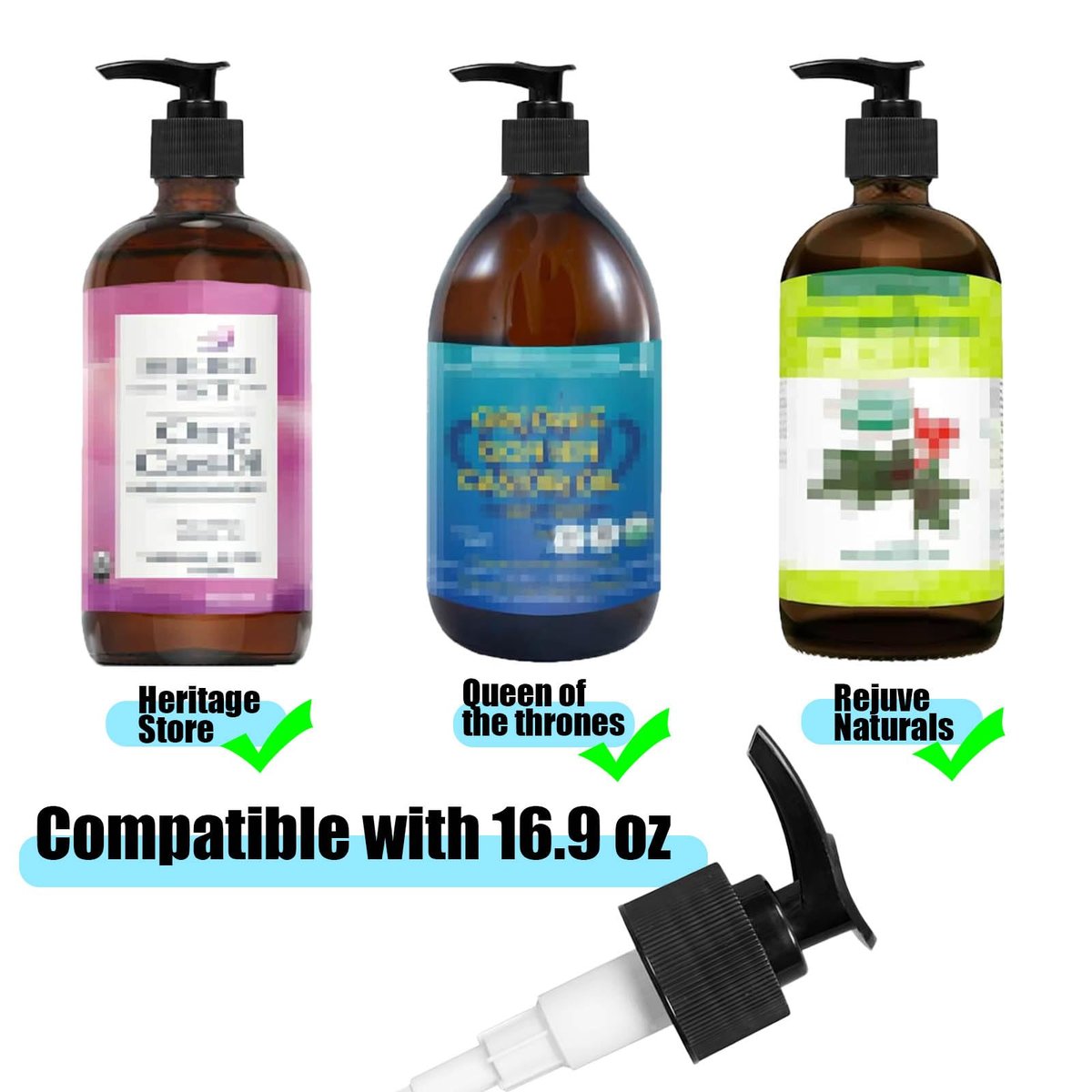 Ersatz-Dosierpumpe Kompatibel mit Heritage Store Rizinusöl & Queen of The Thrones und Rejuve Naturals Rizinusöl 16 oz, 2er-Pack, Schwarz