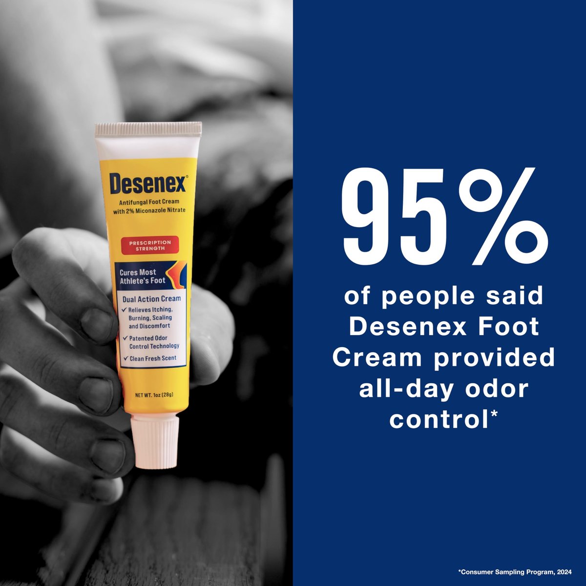 Desenex Anti-Pilz Fußcreme, verschreibungspflichtige Stärke 2% Miconazolnitrat, heilt Fußpilz, lindert Juckreiz, Brennen & Schuppen, 24h Geruchskontrolle, frischer Duft, 28g