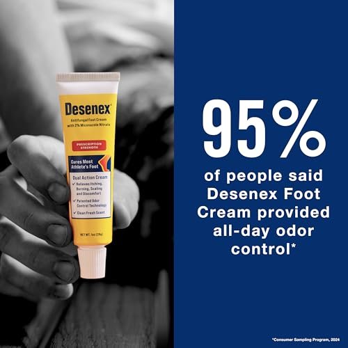 Desenex Anti-Pilz Fußcreme, verschreibungspflichtige Stärke 2% Miconazolnitrat, heilt Fußpilz, lindert Juckreiz, Brennen & Schuppen, 24h Geruchskontrolle, frischer Duft, 28g