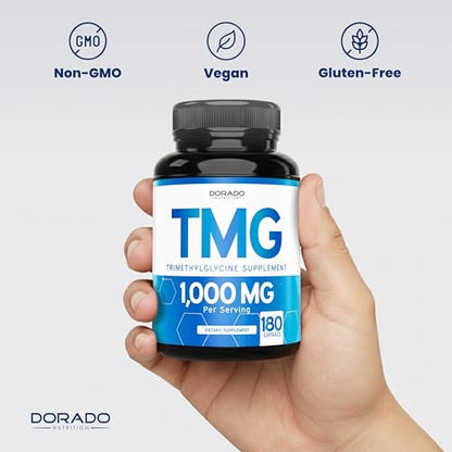 TMG Trimethylglycin Kapseln 1.000 mg pro Portion (3-Monats-Vorrat) - TMG Supplement für Homocystein-Kontrolle - als Betain Anhydrous - Vegan, Drittanbieter getestet & Non GMO - Hergestellt in USA - (180 Kapseln)