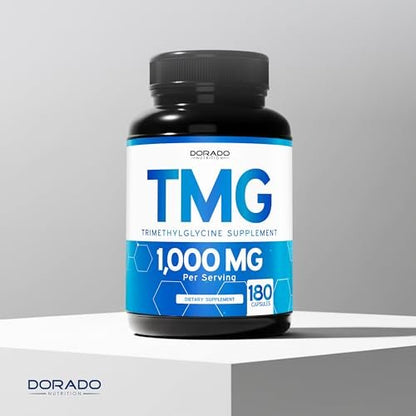 TMG Trimethylglycin Kapseln 1.000 mg pro Portion (3-Monats-Vorrat) - TMG Supplement für Homocystein-Kontrolle - als Betain Anhydrous - Vegan, Drittanbieter getestet & Non GMO - Hergestellt in USA - (180 Kapseln)