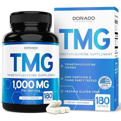TMG Trimethylglycin Kapseln 1.000 mg pro Portion (3-Monats-Vorrat) - TMG Supplement für Homocystein-Kontrolle - als Betain Anhydrous - Vegan, Drittanbieter getestet & Non GMO - Hergestellt in USA - (180 Kapseln)