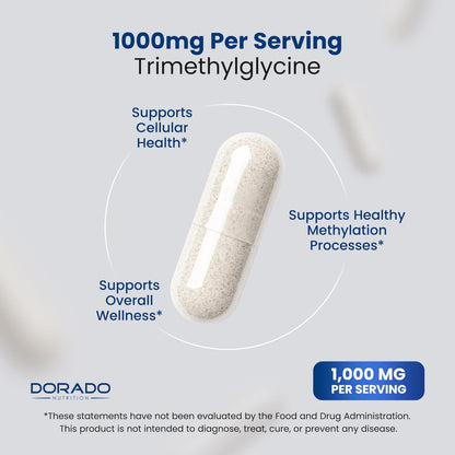 TMG Trimethylglycin Kapseln 1.000 mg pro Portion (3-Monats-Vorrat) - TMG Supplement für Homocystein-Kontrolle - als Betain Anhydrous - Vegan, Drittanbieter getestet & Non GMO - Hergestellt in USA - (180 Kapseln)