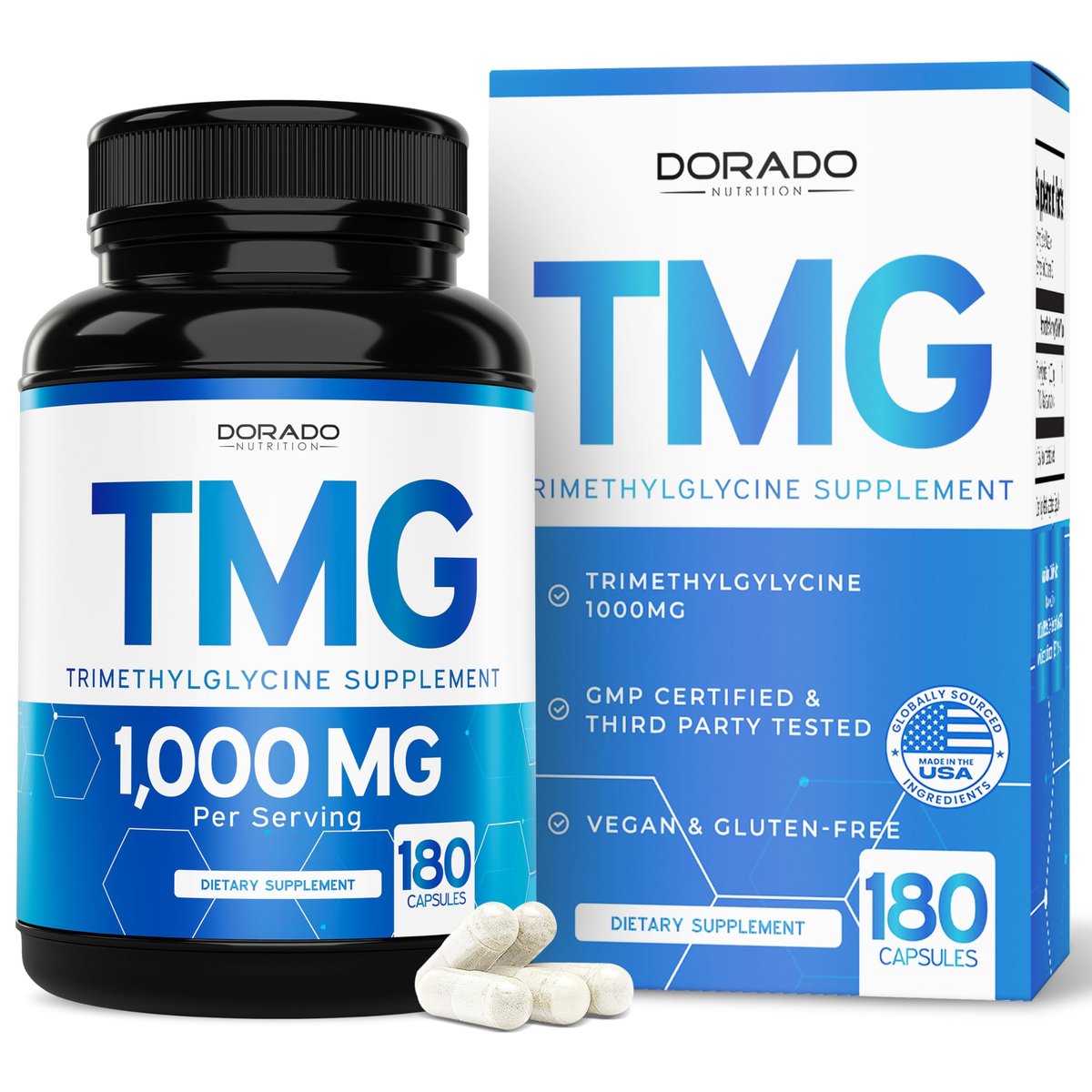 TMG Trimethylglycin Kapseln 1.000 mg pro Portion (3-Monats-Vorrat) - TMG Supplement für Homocystein-Kontrolle - als Betain Anhydrous - Vegan, Drittanbieter getestet & Non GMO - Hergestellt in USA - (180 Kapseln)