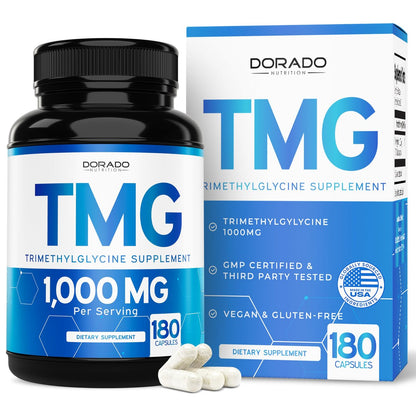TMG Trimethylglycin Kapseln 1.000 mg pro Portion (3-Monats-Vorrat) - TMG Supplement für Homocystein-Kontrolle - als Betain Anhydrous - Vegan, Drittanbieter getestet & Non GMO - Hergestellt in USA - (180 Kapseln)