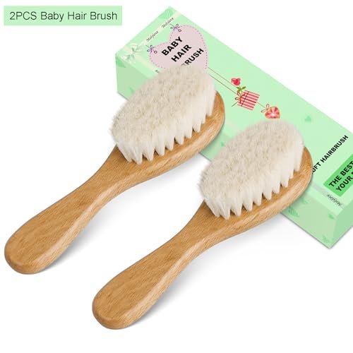Molylove Baby Haarbürste, Holzbürste für Neugeborene & Kleinkinder, extra weiche Ziegenhaarbürste, ideale Bürste für Milchschorf (2 Stück)