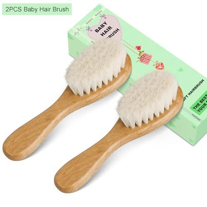 Molylove Baby Haarbürste, Holzbürste für Neugeborene & Kleinkinder, extra weiche Ziegenhaarbürste, ideale Bürste für Milchschorf (2 Stück)