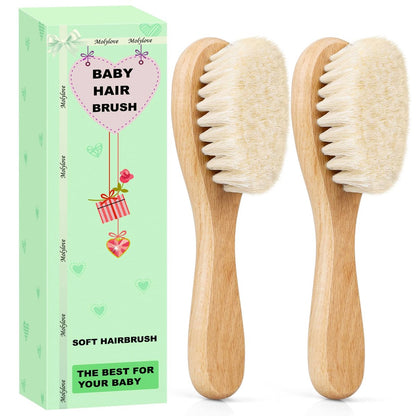 Molylove Baby Haarbürste, Holzbürste für Neugeborene & Kleinkinder, extra weiche Ziegenhaarbürste, ideale Bürste für Milchschorf (2 Stück)