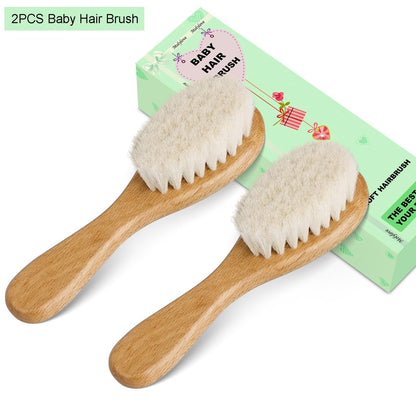 Molylove Baby Haarbürste, Holzbürste für Neugeborene & Kleinkinder, extra weiche Ziegenhaarbürste, ideale Bürste für Milchschorf (2 Stück)