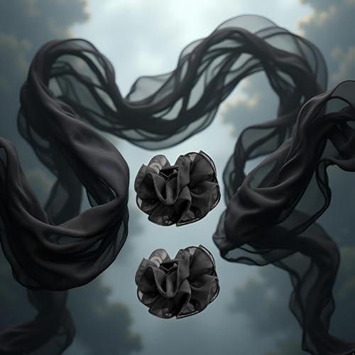 2er-Pack Große Schwarze Chiffon-Haarklammer mit Schleife und Rosenblüte für Damen