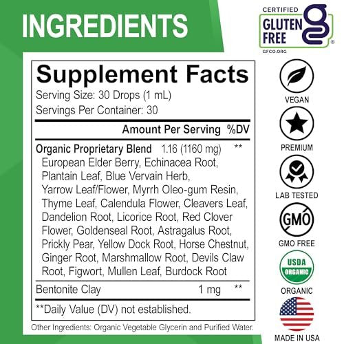 Lymphatische Drainage Tropfen – Bio Lymphsystem Unterstützung Liquid Drops mit Echinacea, Lymphknoten Detox Cleanse – 30ml Non-GMO