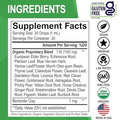 Lymphatische Drainage Tropfen – Bio Lymphsystem Unterstützung Liquid Drops mit Echinacea, Lymphknoten Detox Cleanse – 30ml Non-GMO