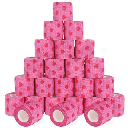 24er-Pack Selbstklebender Tierarztverband & medizinisches Tape, 5 cm x 4,6 m, kohäsiver Verband – Pink Heart Grip Tape für Knöchel, Handgelenk, Sport, Erste Hilfe bei Haustieren