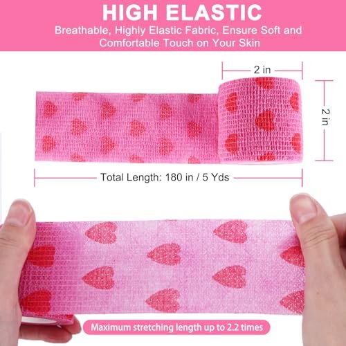 24er-Pack Selbstklebender Tierarztverband & medizinisches Tape, 5 cm x 4,6 m, kohäsiver Verband – Pink Heart Grip Tape für Knöchel, Handgelenk, Sport, Erste Hilfe bei Haustieren