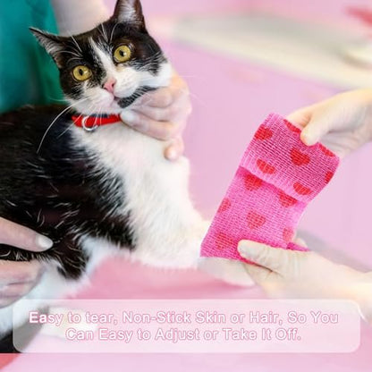 24er-Pack Selbstklebender Tierarztverband & medizinisches Tape, 5 cm x 4,6 m, kohäsiver Verband – Pink Heart Grip Tape für Knöchel, Handgelenk, Sport, Erste Hilfe bei Haustieren