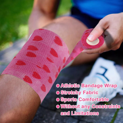 24er-Pack Selbstklebender Tierarztverband & medizinisches Tape, 5 cm x 4,6 m, kohäsiver Verband – Pink Heart Grip Tape für Knöchel, Handgelenk, Sport, Erste Hilfe bei Haustieren