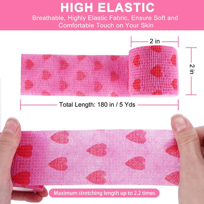 24er-Pack Selbstklebender Tierarztverband & medizinisches Tape, 5 cm x 4,6 m, kohäsiver Verband – Pink Heart Grip Tape für Knöchel, Handgelenk, Sport, Erste Hilfe bei Haustieren