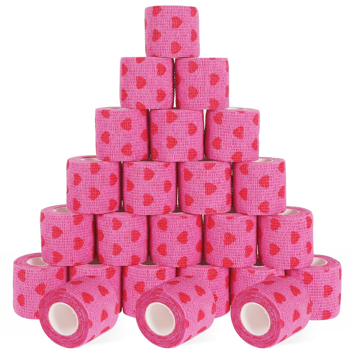 24er-Pack Selbstklebender Tierarztverband & medizinisches Tape, 5 cm x 4,6 m, kohäsiver Verband – Pink Heart Grip Tape für Knöchel, Handgelenk, Sport, Erste Hilfe bei Haustieren