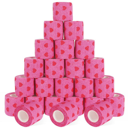 24er-Pack Selbstklebender Tierarztverband & medizinisches Tape, 5 cm x 4,6 m, kohäsiver Verband – Pink Heart Grip Tape für Knöchel, Handgelenk, Sport, Erste Hilfe bei Haustieren