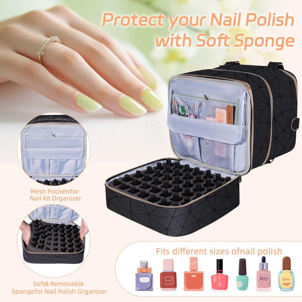 Nagellack-Organizer-Tasche aus PU-Leder, 3-lagig, für 84 Flaschen (15 ml) – Nagellack-Aufbewahrungstasche für Reisen und Zuhause (Schwarz)
