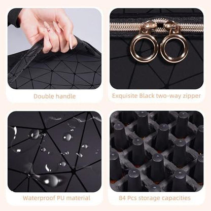 Nagellack-Organizer-Tasche aus PU-Leder, 3-lagig, für 84 Flaschen (15 ml) – Nagellack-Aufbewahrungstasche für Reisen und Zuhause (Schwarz)