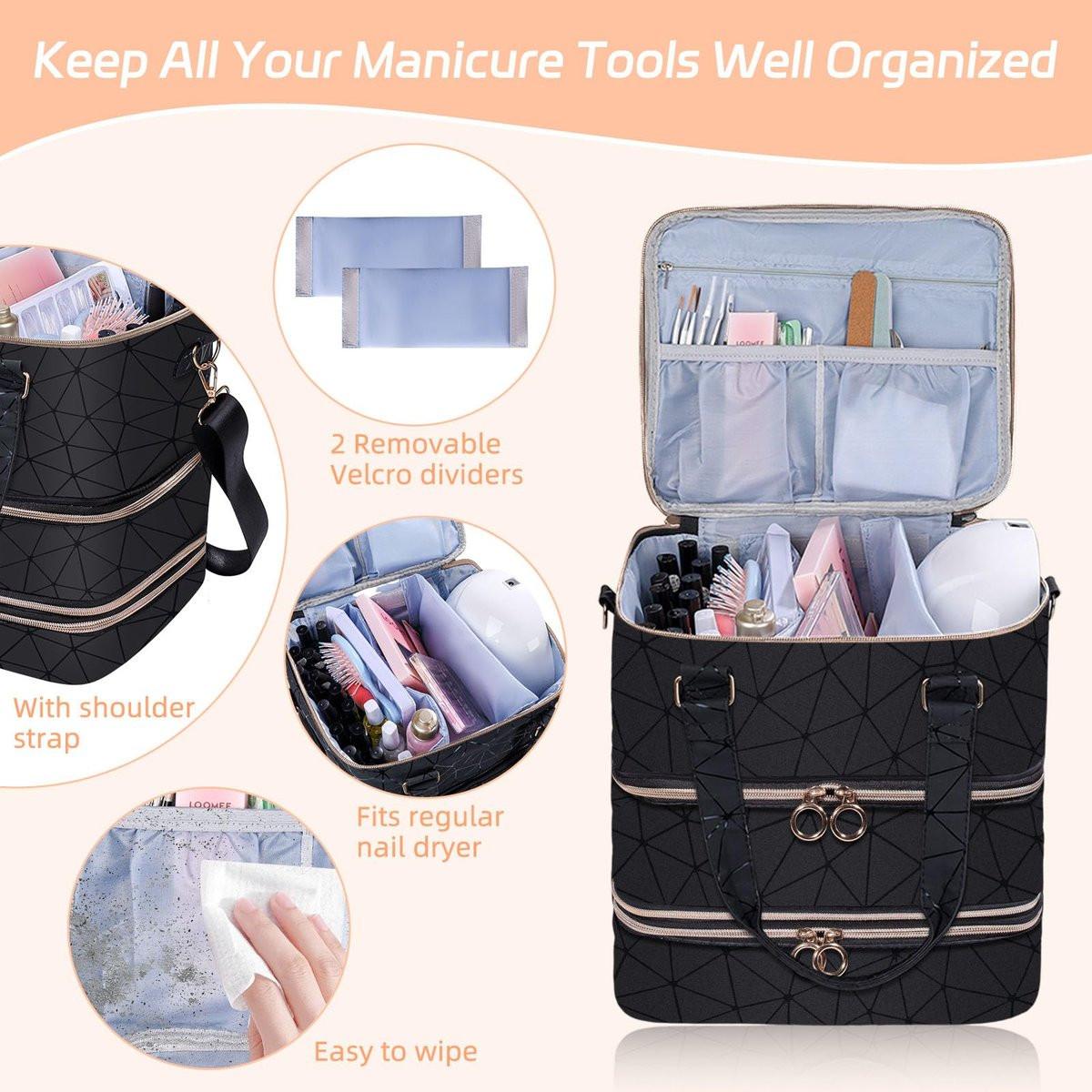 Nagellack-Organizer-Tasche aus PU-Leder, 3-lagig, für 84 Flaschen (15 ml) – Nagellack-Aufbewahrungstasche für Reisen und Zuhause (Schwarz)