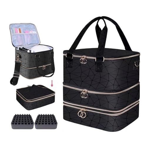 Nagellack-Organizer-Tasche aus PU-Leder, 3-lagig, für 84 Flaschen (15 ml) – Nagellack-Aufbewahrungstasche für Reisen und Zuhause (Schwarz)
