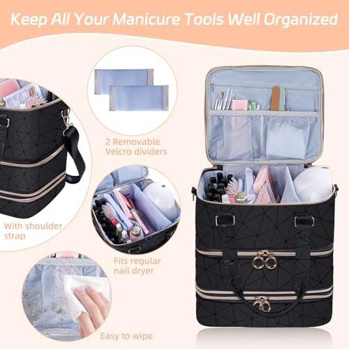 Nagellack-Organizer-Tasche aus PU-Leder, 3-lagig, für 84 Flaschen (15 ml) – Nagellack-Aufbewahrungstasche für Reisen und Zuhause (Schwarz)