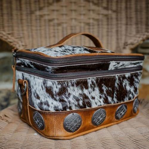 STS Ranchwear Vaquero Glamour STS-34330 Reißverschluss-Kosmetiktasche aus Vollnarbenleder mit 2 Fächern, Mehrfarbig