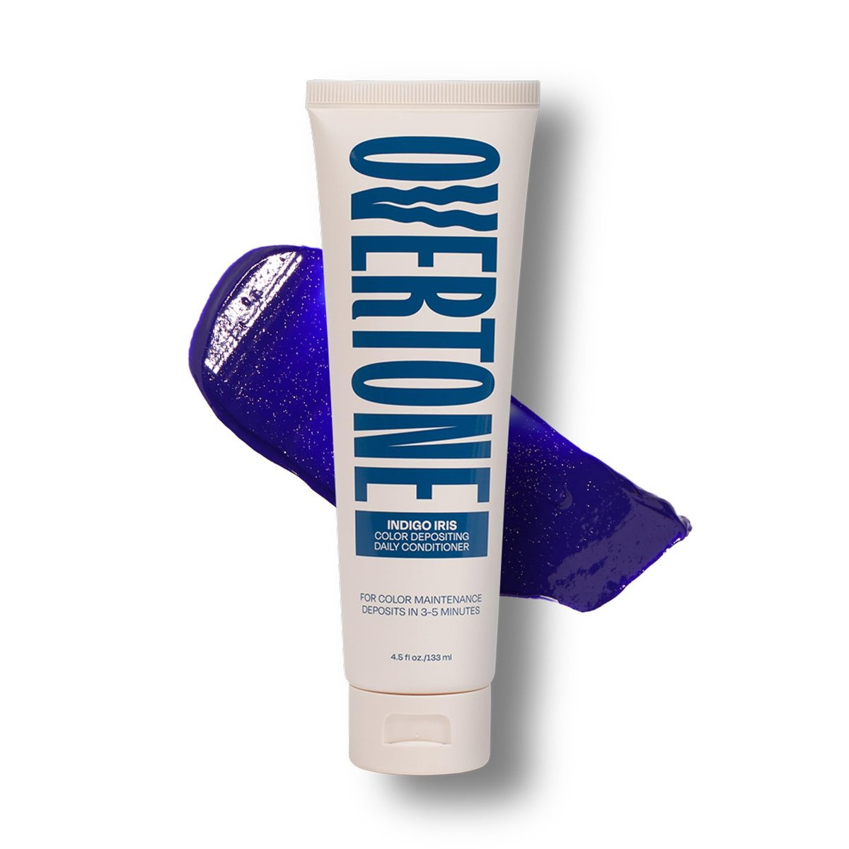 Overtone Täglicher Farbeinpflegender Conditioner - 4,5 oz Temporäre Farbspülung mit Sheabutter & Kokosöl - Farbe auffrischen & Verblassen verhindern - Vegan & Tierversuchsfrei, Blau für Braun ist Indigo Iris