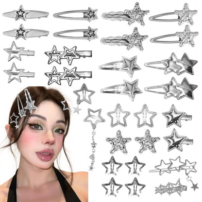 30-teiliges Y2K Haaraccessoire-Set – Silberne Stern-Haarklammern, 16 Formen, Kawaii Haarklammern für Frauen, 2000er Jahre, rutschfeste Haarnadeln für Mädchen