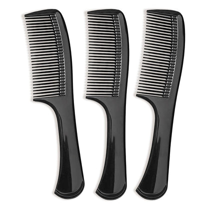 3er-Set Breitzahnkämme für mittleres und dickes Haar, Entwirrungs- und Stylingkamm mit ergonomischem Griff, Salonqualität für Männer und Frauen (Schwarz)