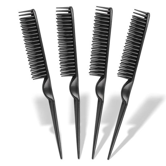3-reihiger Rattenschwanz-Stielkamm Set (4 Stück) – Flexibler Kamm zum Entwirren, Definieren von Locken und Abteilen der Haare