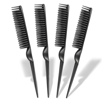 3-reihiger Rattenschwanz-Stielkamm Set (4 Stück) – Flexibler Kamm zum Entwirren, Definieren von Locken und Abteilen der Haare