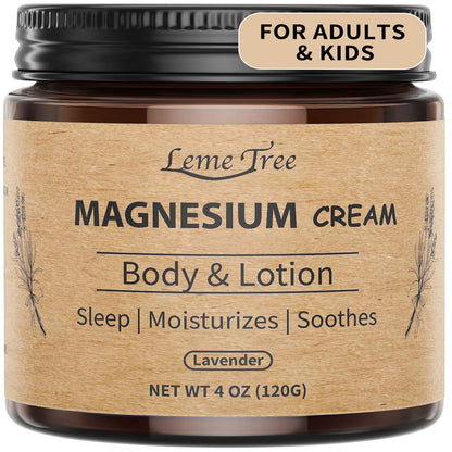 LemeTree Magnesium Creme – Nächtliche Magnesium Lotion mit Jojobaöl, Sheabutter & Vitamin E für Beine, Arme & Brust – Sicher für Kinder