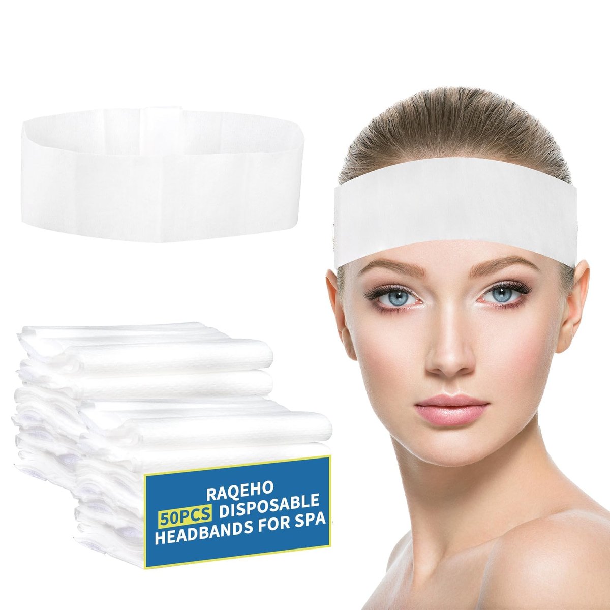 RAQEHO 50er Pack Einweg-Stirnbänder für Spa – Rutschfeste elastische Gesichts-Stirnbänder, Haarbänder für Damen, Hautpflege, Waschen, Make-up, Kosmetik, verstellbar