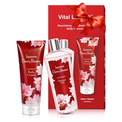 Vital Luxury Japanese Cherry Blossom Duschgel & Körpercreme Set – Nährende & feuchtigkeitsspendende tägliche Hautpflege – 2 x 236 ml