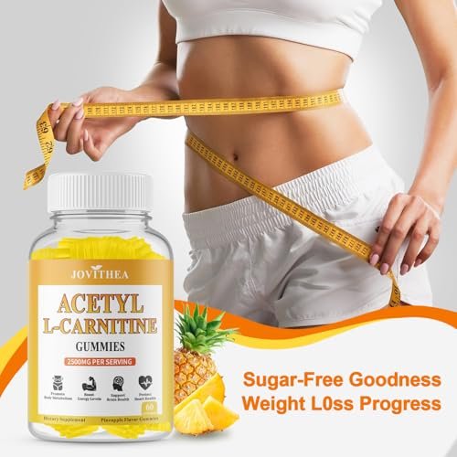 Acetyl-L-Carnitin Gummies Zuckerfrei, Premium L-Carnitin Nahrungsergänzung für Frauen & Männer, ALCAR für Energie, Muskeln, Fokus & Gehirn, Glutenfrei, Vegan, Ananasgeschmack, 60 Stück