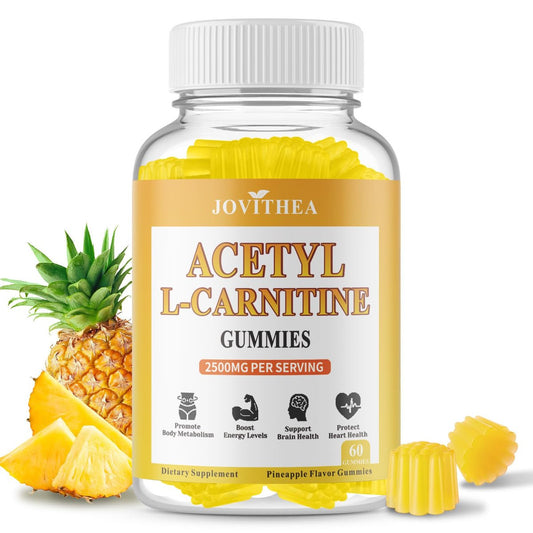 Acetyl-L-Carnitin Gummies Zuckerfrei, Premium L-Carnitin Nahrungsergänzung für Frauen & Männer, ALCAR für Energie, Muskeln, Fokus & Gehirn, Glutenfrei, Vegan, Ananasgeschmack, 60 Stück