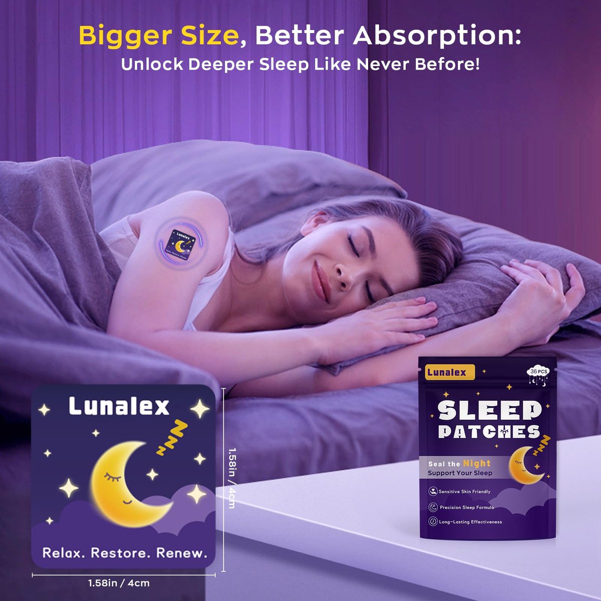 Lunalex 66 Schlafpflaster für Erwachsene Extra Stärke – Natürliche Nachtruhe mit Melatonin & Magnesium, Schnell wirkend & Lang anhaltend