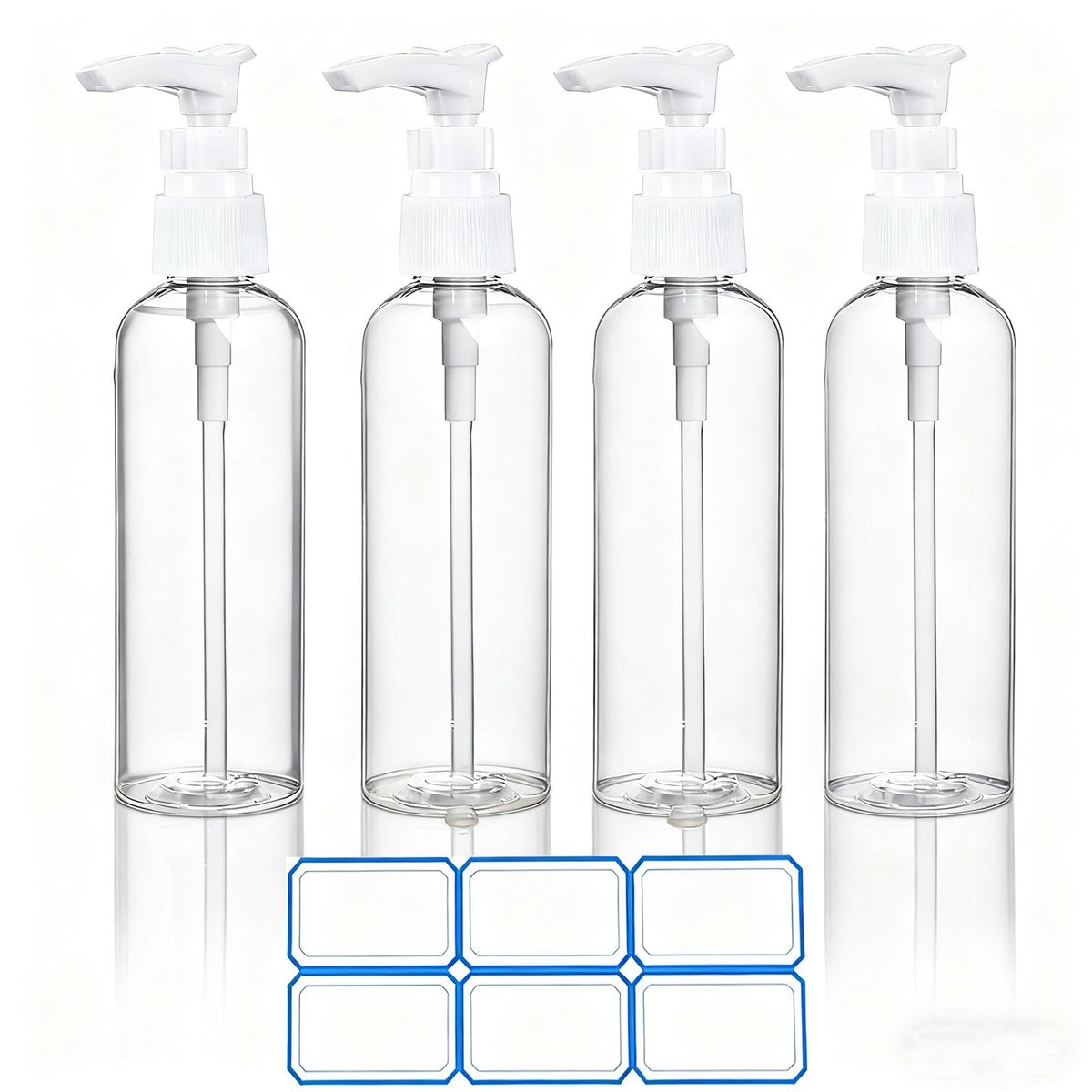 DTDNZKN 4er-Pack 3,4 oz (100 ml) TSA-geprüfte Reise-Pumpflaschen für Toilettenartikel, klare Reisegrößenflaschen, auslaufsicher mit Etiketten