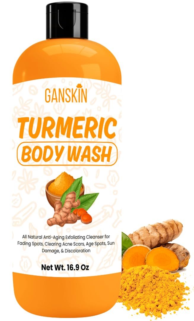 Ganskin Kurkuma Körperwäsche – Aufhellende Flüssigseife gegen Verfärbungen – Natürliche Anti-Aging-Peeling-Körperwäsche für Flecken, Akne, Sonnenschäden – Badeseife Hautpflege