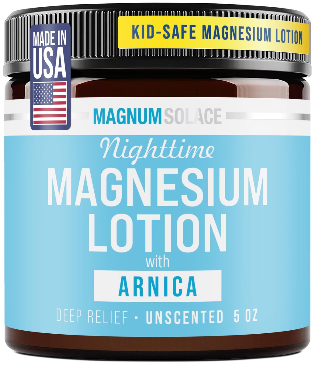 Nächtliche Magnesium Lotion für Kinder mit Arnika – Beruhigende Entspannung & Regeneration, Hochkonzentriertes Magnesium für die Muskeln – Vor dem Schlafengehen auf Beine oder Füße auftragen – Hautfreundlich für Babys und Kinder
