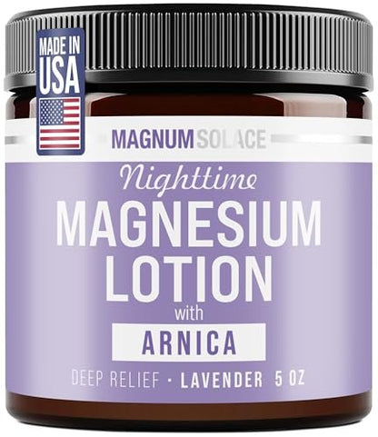 Magnum Solace Nighttime Magnesium Lotion mit Arnika – Hochkonzentriertes Magnesium für Muskeln & Gelenke – Vor dem Schlafengehen auf Beine oder Füße auftragen – Hautfreundlich