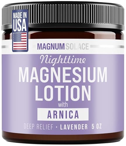 Magnum Solace Nighttime Magnesium Lotion mit Arnika – Hochkonzentriertes Magnesium für Muskeln & Gelenke – Vor dem Schlafengehen auf Beine oder Füße auftragen – Hautfreundlich