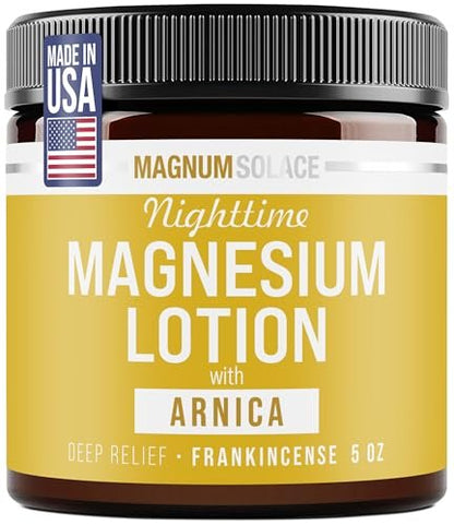 Magnum Solace Nacht Magnesium Lotion mit Arnika – Beruhigende Entspannung & Regeneration für Muskeln und Gelenke – Hochkonzentriertes Magnesium für Beine & Füße – Hautfreundlich, 150 ml