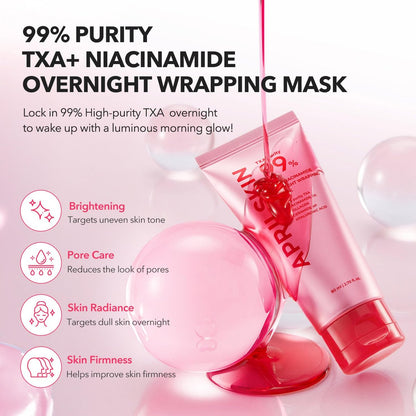 APRILSKIN TXA Niacinamide 99 Overnight Wrapping Mask – 99% Hochreines TXA+Niacinamid für einen ebenmäßigen Hautton, festigende & porenverfeinernde Nachtpflege (80 ml)