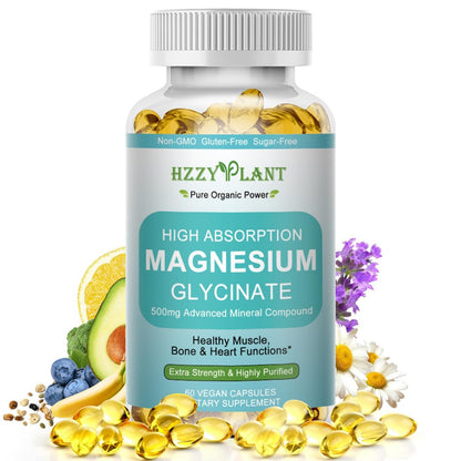 Magnesium Glycinat 500mg Weichkapseln – Hochabsorbierendes Magnesiumpräparat für Muskeln, Herz, Schlaf & Knochen, Stressabbau, Nervengesundheit & Stoffwechsel, Nicht-GVO, 2-Monatsvorrat