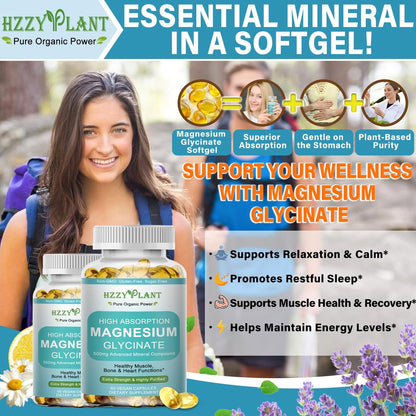 Magnesium Glycinat 500mg Weichkapseln – Hochabsorbierendes Magnesiumpräparat für Muskeln, Herz, Schlaf & Knochen, Stressabbau, Nervengesundheit & Stoffwechsel, Nicht-GVO, 2-Monatsvorrat