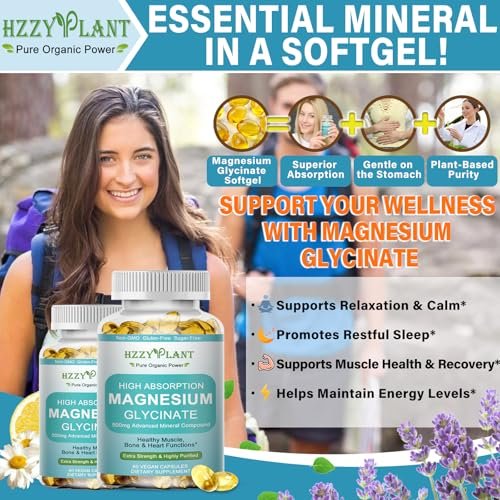 Magnesium Glycinat 500mg Weichkapseln – Hochabsorbierendes Magnesiumpräparat für Muskeln, Herz, Schlaf & Knochen, Stressabbau, Nervengesundheit & Stoffwechsel, Nicht-GVO, 2-Monatsvorrat